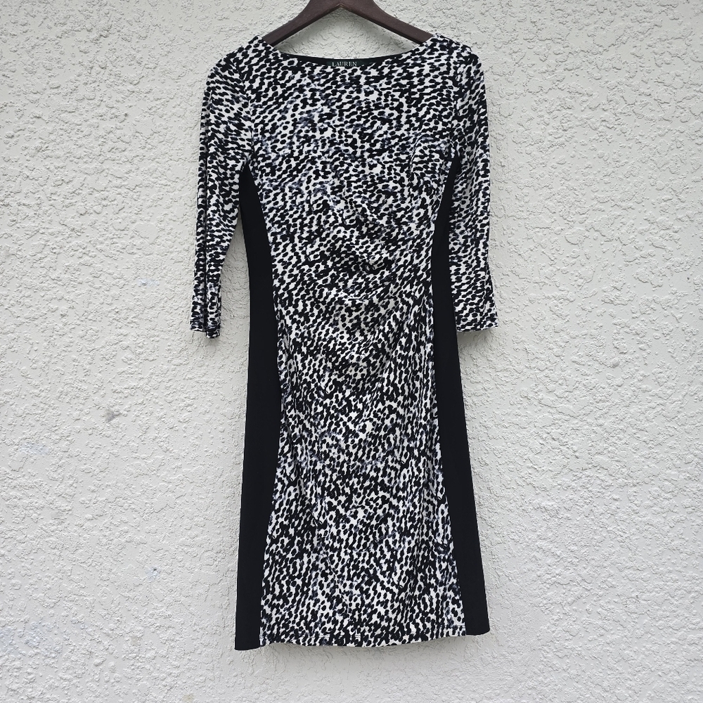 Ralph Lauren Animal Print Glitter Sheath Dress Sleeveless Grey Black Size 6